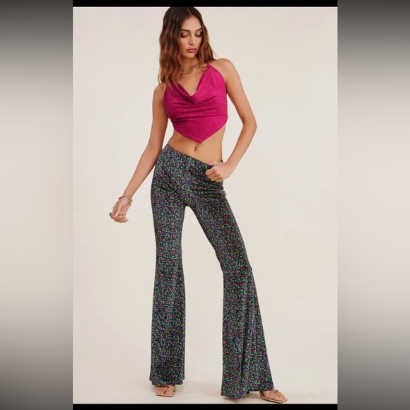 Mimosa Pants - 989. Flare high rise floral ribbed pull on pant